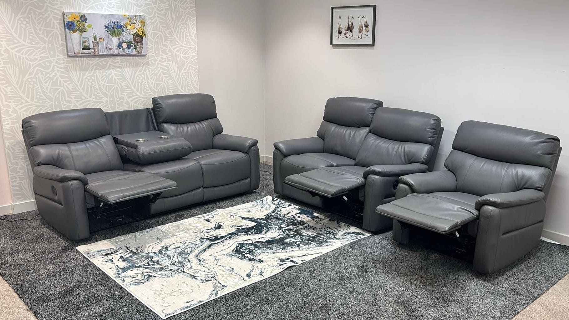 MILANO Grey Leather Electric Reclining 3 + 1 Seater Sofa Suite Set + USB Ports | Couch | - Image 12
