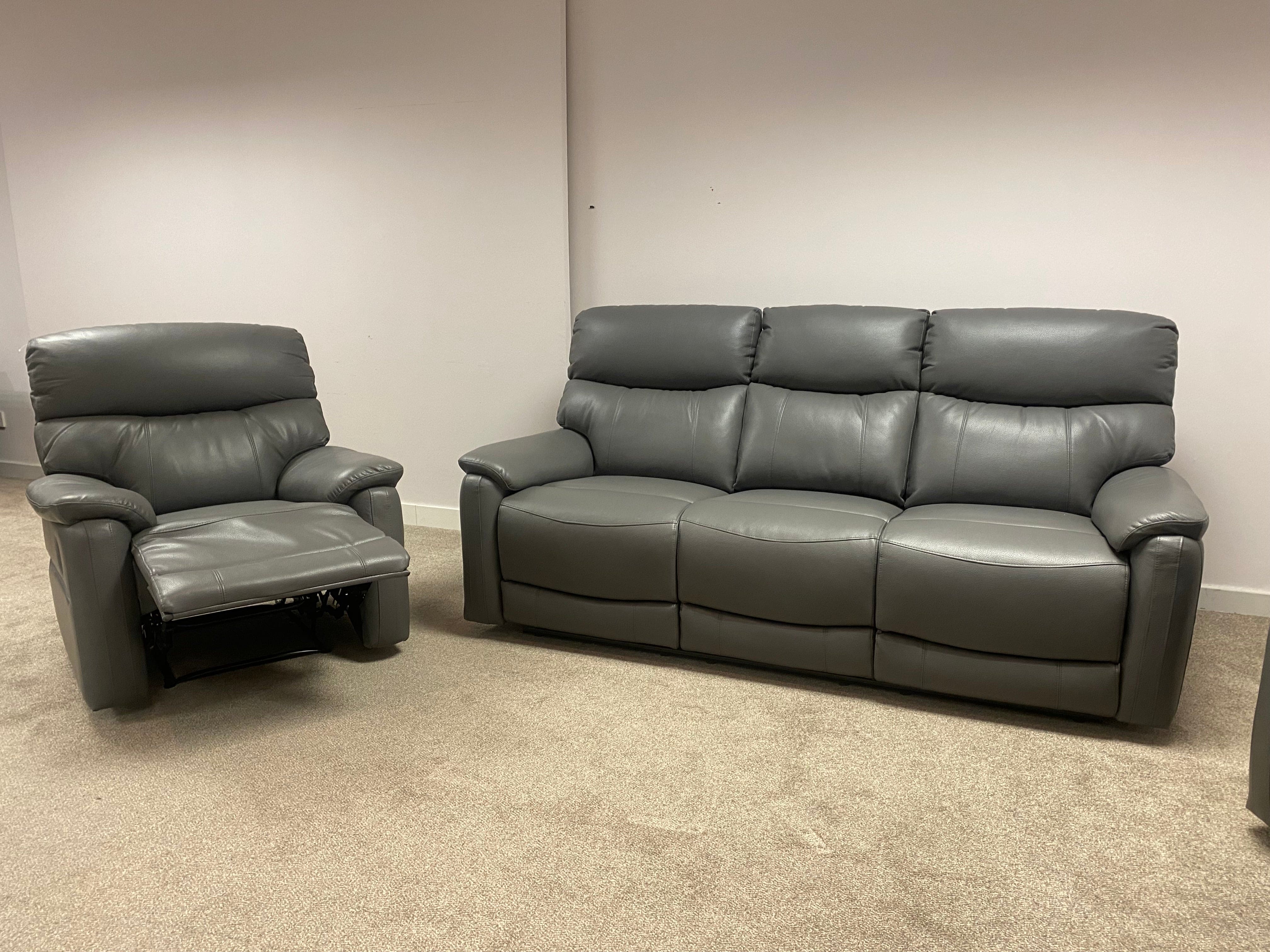 MILANO Grey Leather Electric Reclining 3 + 1 Seater Sofa Suite Set + USB Ports | Couch | - Image 5