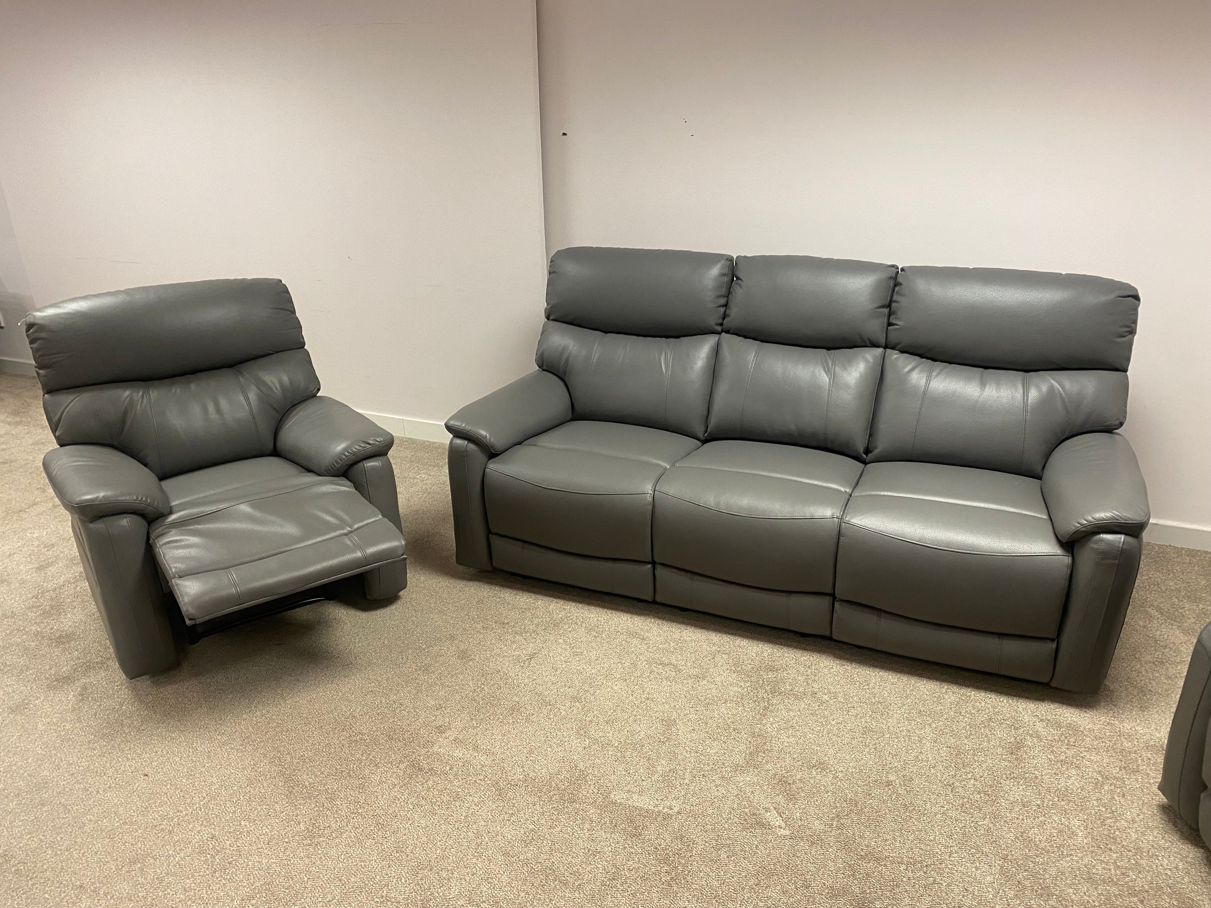 MILANO Grey Leather Electric Reclining 3 + 1 Seater Sofa Suite Set + USB Ports | Couch | - Image 6