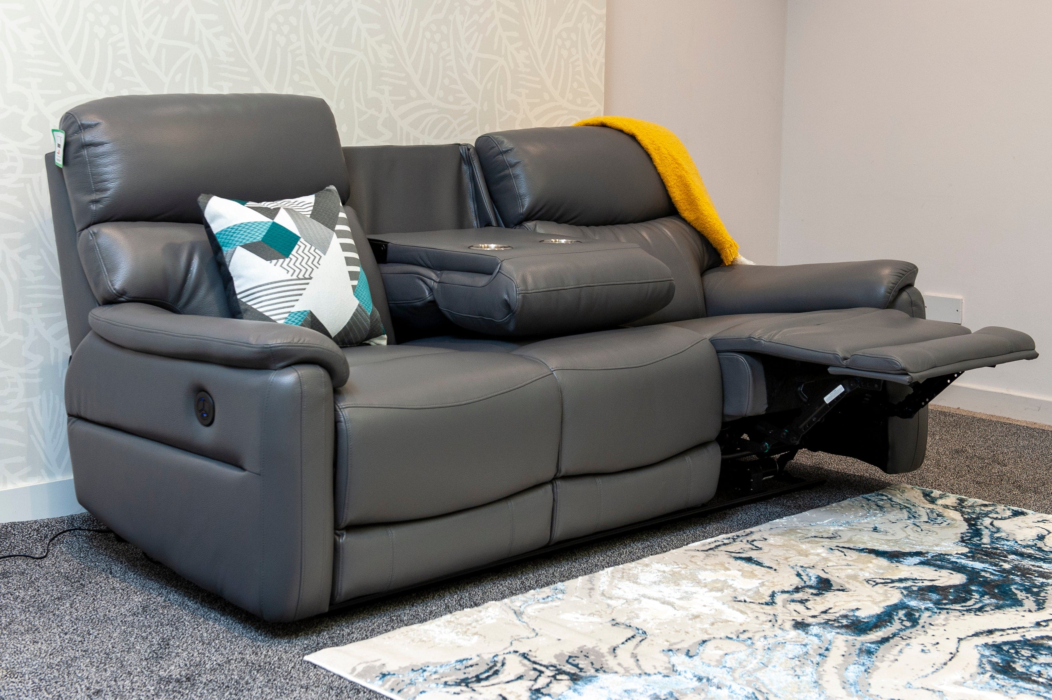 MILANO Grey Leather Electric Reclining 3 + 1 Seater Sofa Suite Set + USB Ports | Couch | - Image 8