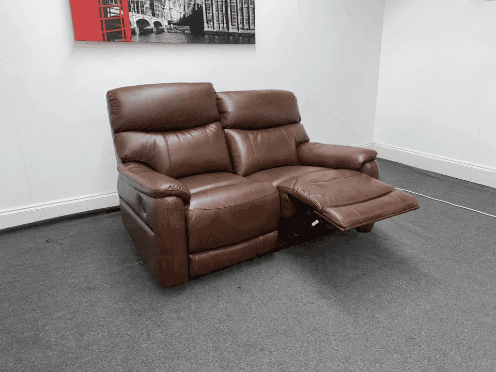 Milano Brown Leather Electric Reclining 2 Seater Sofa With USB Ports