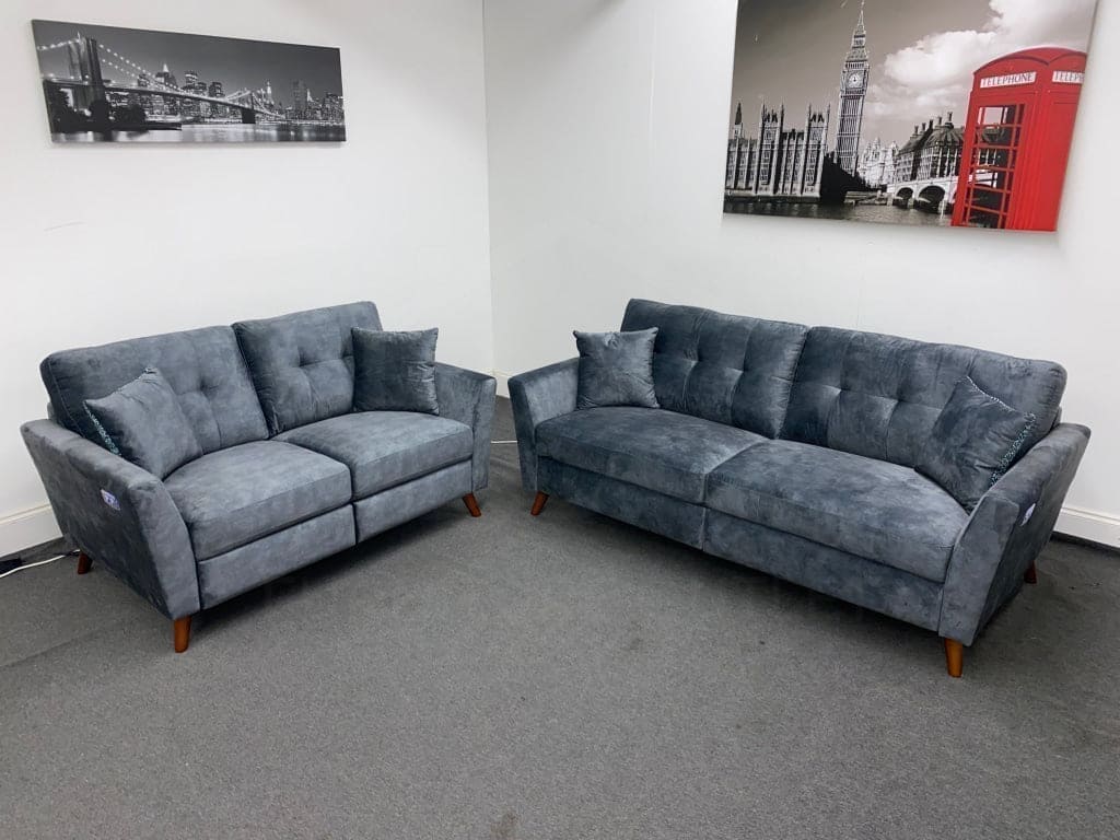 Tivoli Electric Recliner Grey Plush Velvet Fabric 3 Seater, 2 Seater & Armchair Sofa Set Range | Couch | - Image 14