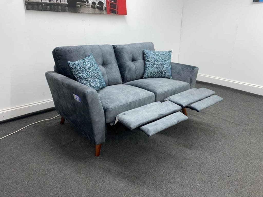 Tivoli Electric Recliner Grey Plush Velvet Fabric 3 Seater, 2 Seater & Armchair Sofa Set Range | Couch | - Image 20