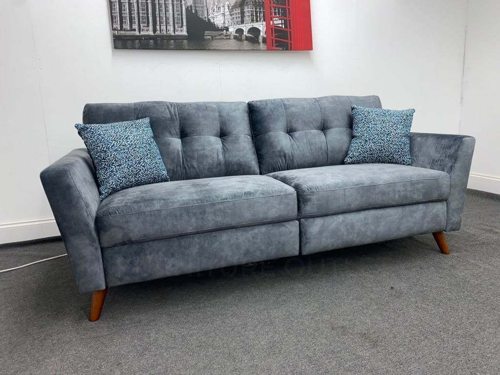 Tivoli Electric Recliner Grey Plush Velvet Fabric 3 Seater, 2 Seater & Armchair Sofa Set Range | Couch | - Image 5