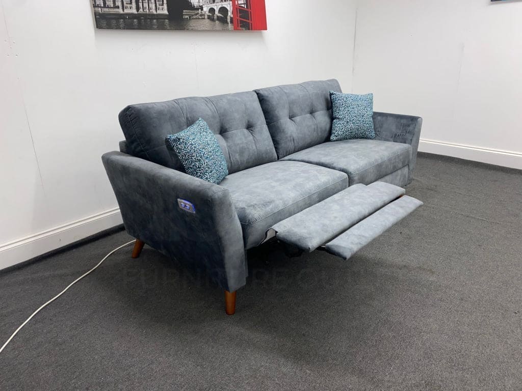 Tivoli Electric Recliner Grey Plush Velvet Fabric 3 Seater, 2 Seater & Armchair Sofa Set Range | Couch | - Image 8
