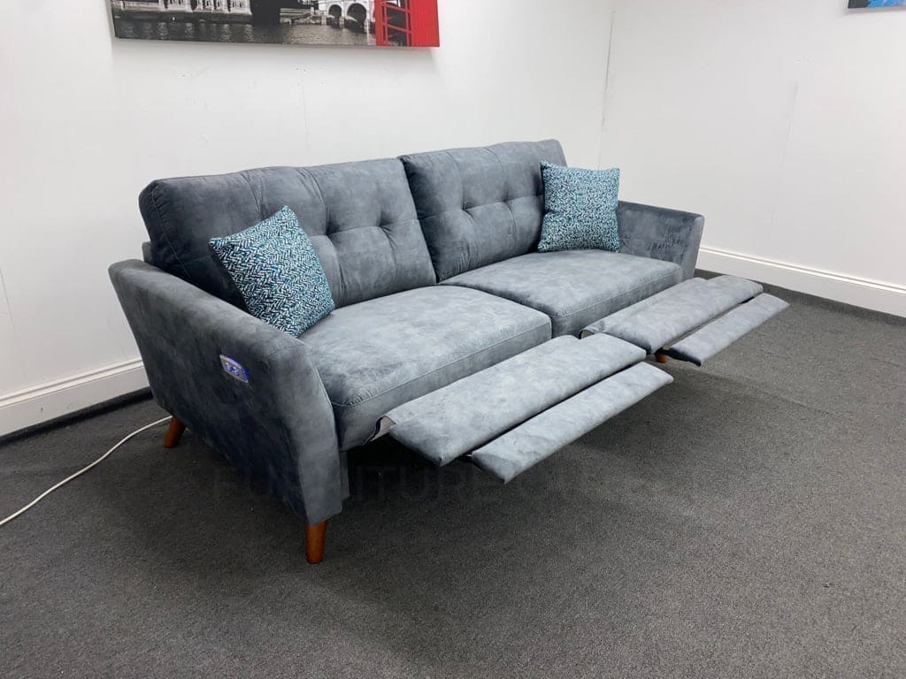Tivoli Electric Recliner Grey Plush Velvet Fabric 3 Seater, 2 Seater & Armchair Sofa Set Range | Couch | - Image 9