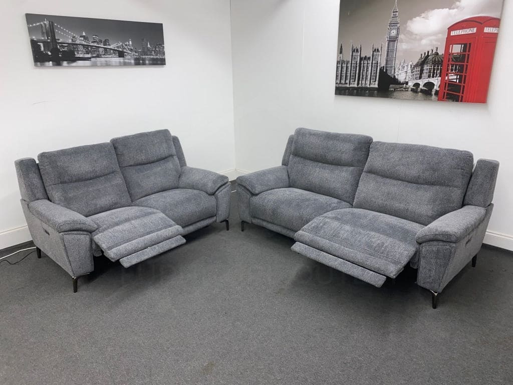 LIMITED TIME OFFER - Charcoal Grey Fabric Electric / Power Reclining 3 Seater + 2 Seater Sofa Suite Set | USB Ports | Space Saving Recliner