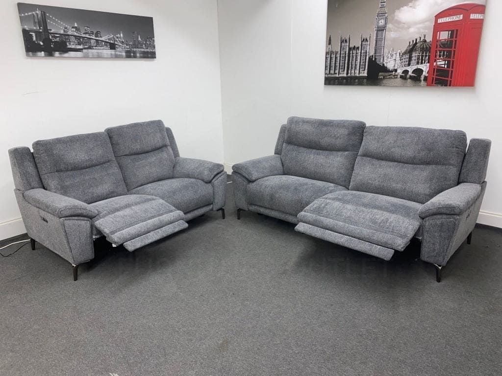 LIMITED TIME OFFER - Charcoal Grey Fabric Electric / Power Reclining 3 Seater + 2 Seater Sofa Suite Set | USB Ports | Space Saving Recliner - Image 14