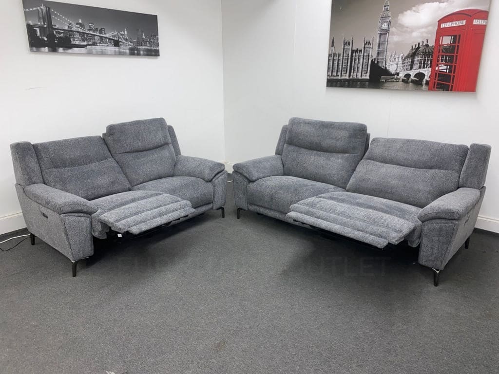 LIMITED TIME OFFER - Charcoal Grey Fabric Electric / Power Reclining 3 Seater + 2 Seater Sofa Suite Set | USB Ports | Space Saving Recliner - Image 17