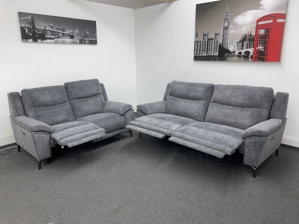 LIMITED TIME OFFER - Charcoal Grey Fabric Electric / Power Reclining 3 Seater + 2 Seater Sofa Suite Set | USB Ports | Space Saving Recliner - Image 18