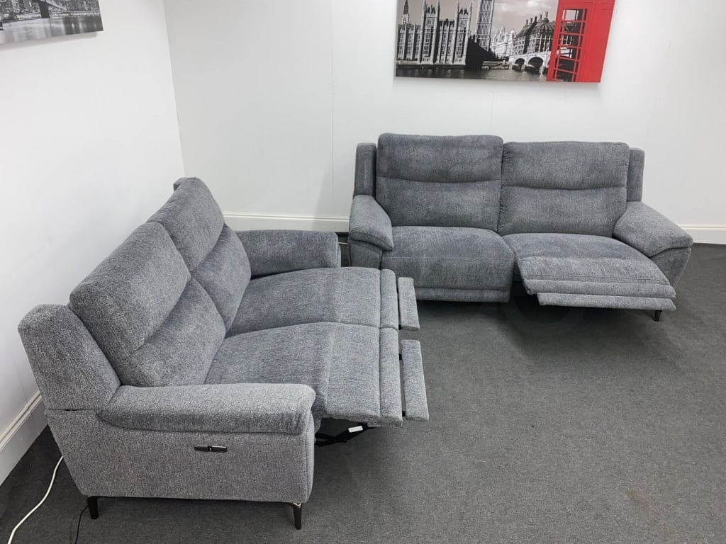 LIMITED TIME OFFER - Charcoal Grey Fabric Electric / Power Reclining 3 Seater + 2 Seater Sofa Suite Set | USB Ports | Space Saving Recliner - Image 23
