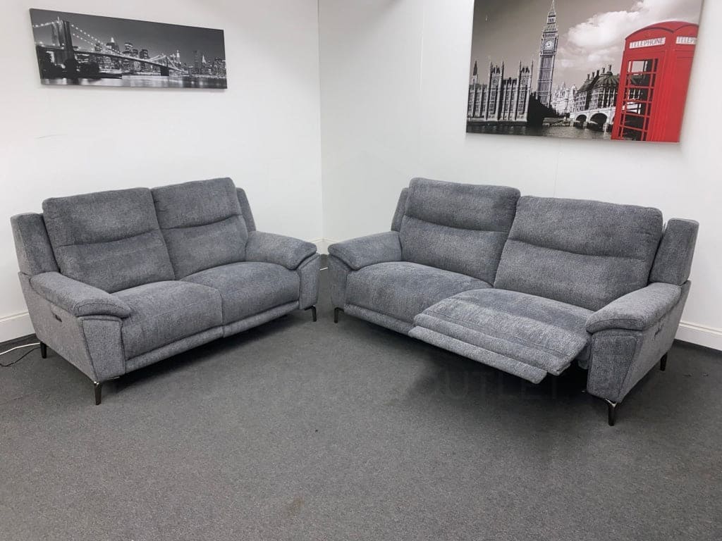 LIMITED TIME OFFER - Charcoal Grey Fabric Electric / Power Reclining 3 Seater + 2 Seater Sofa Suite Set | USB Ports | Space Saving Recliner - Image 24
