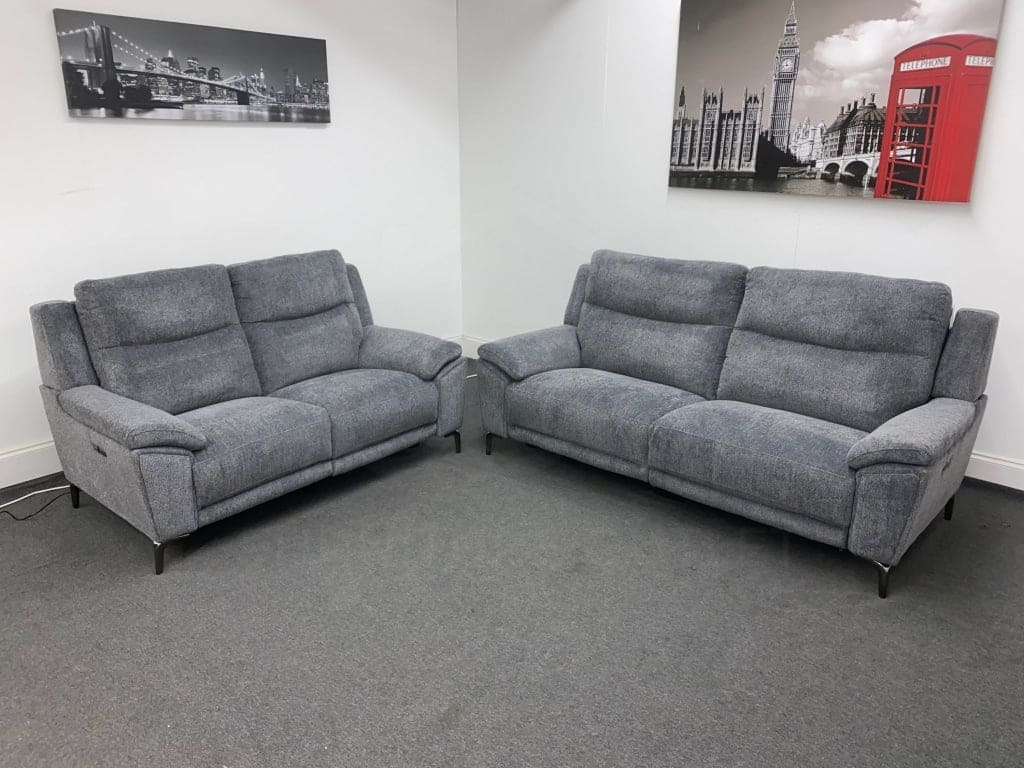 LIMITED TIME OFFER - Charcoal Grey Fabric Electric / Power Reclining 3 Seater + 2 Seater Sofa Suite Set | USB Ports | Space Saving Recliner - Image 5