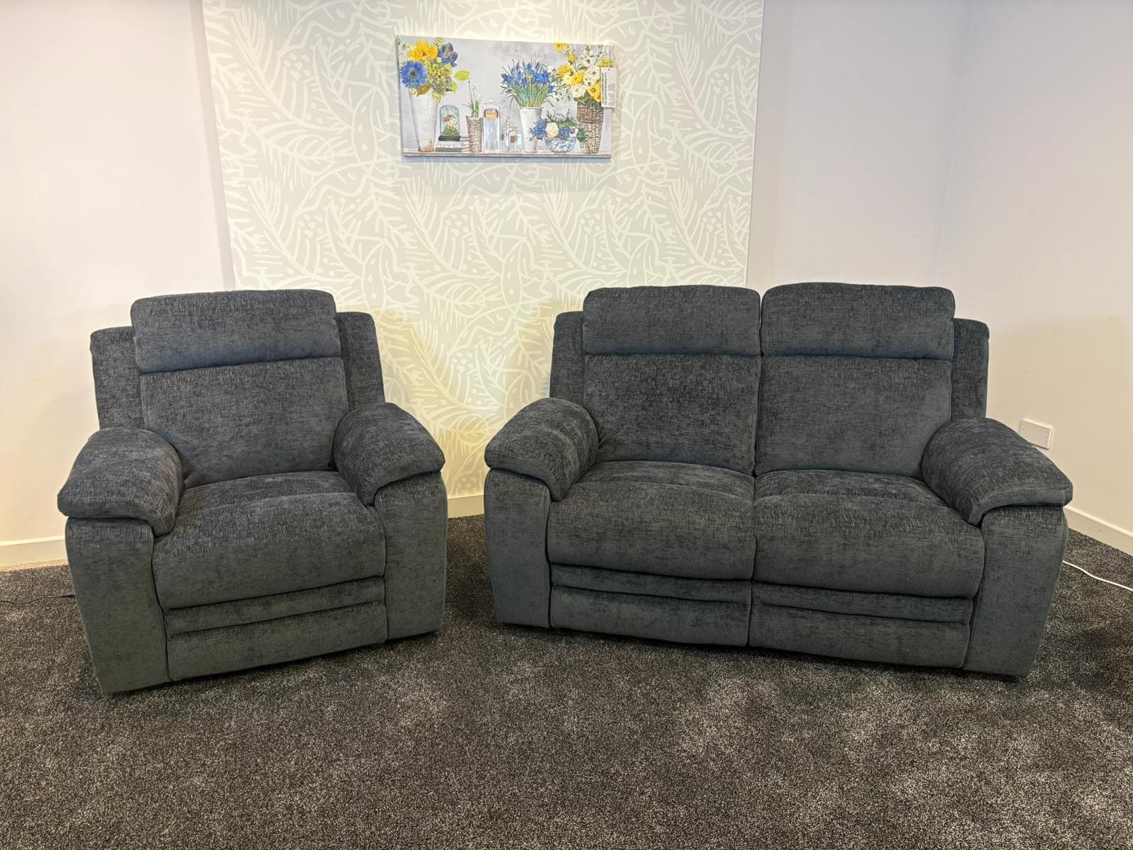 "Barre" Electric / Power Reclining Grey Fabric Sofa Set - USB Charging Ports - Image 17