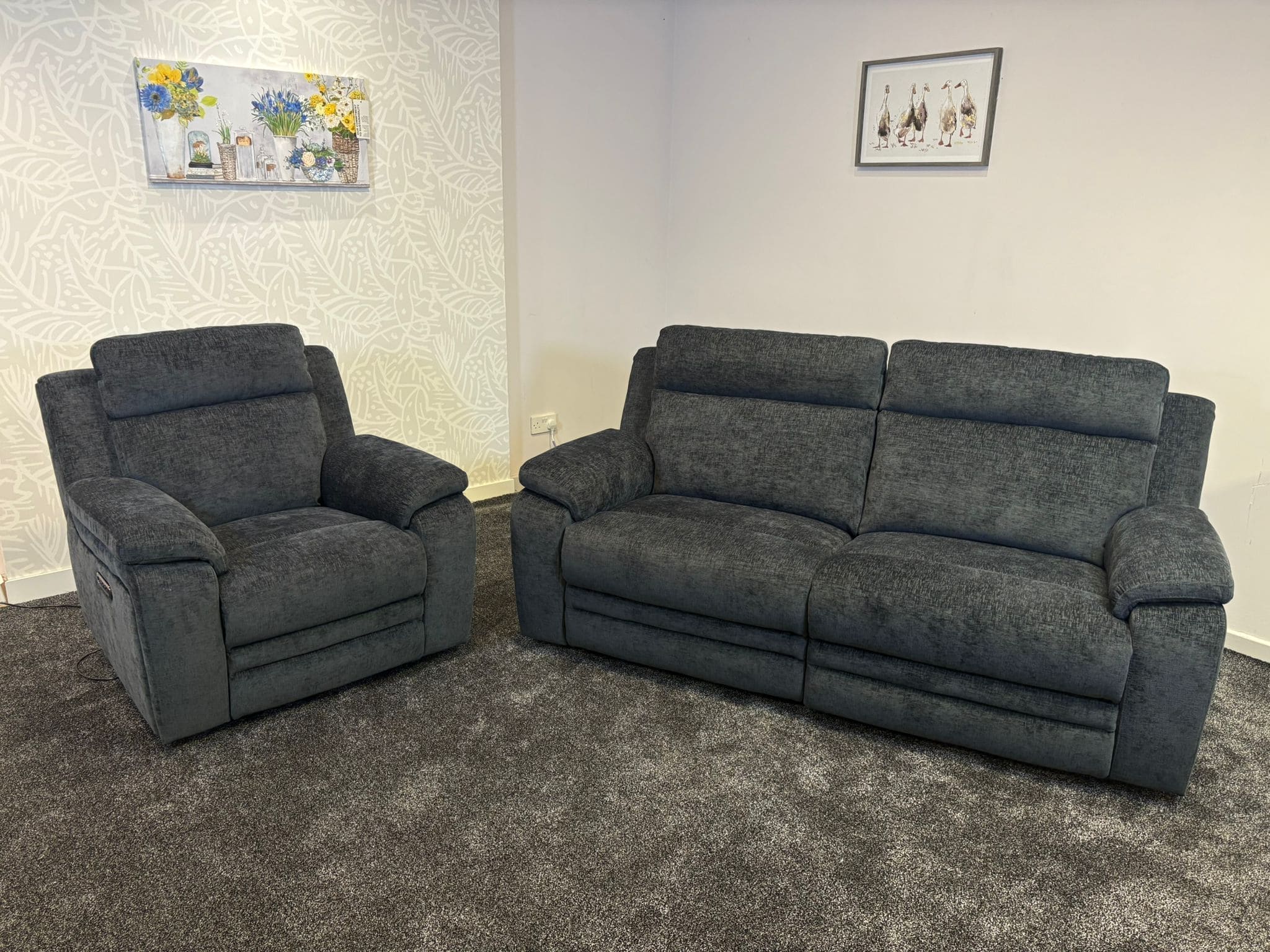 "Barre" Electric / Power Reclining Grey Fabric Sofa Set - USB Charging Ports - Image 29