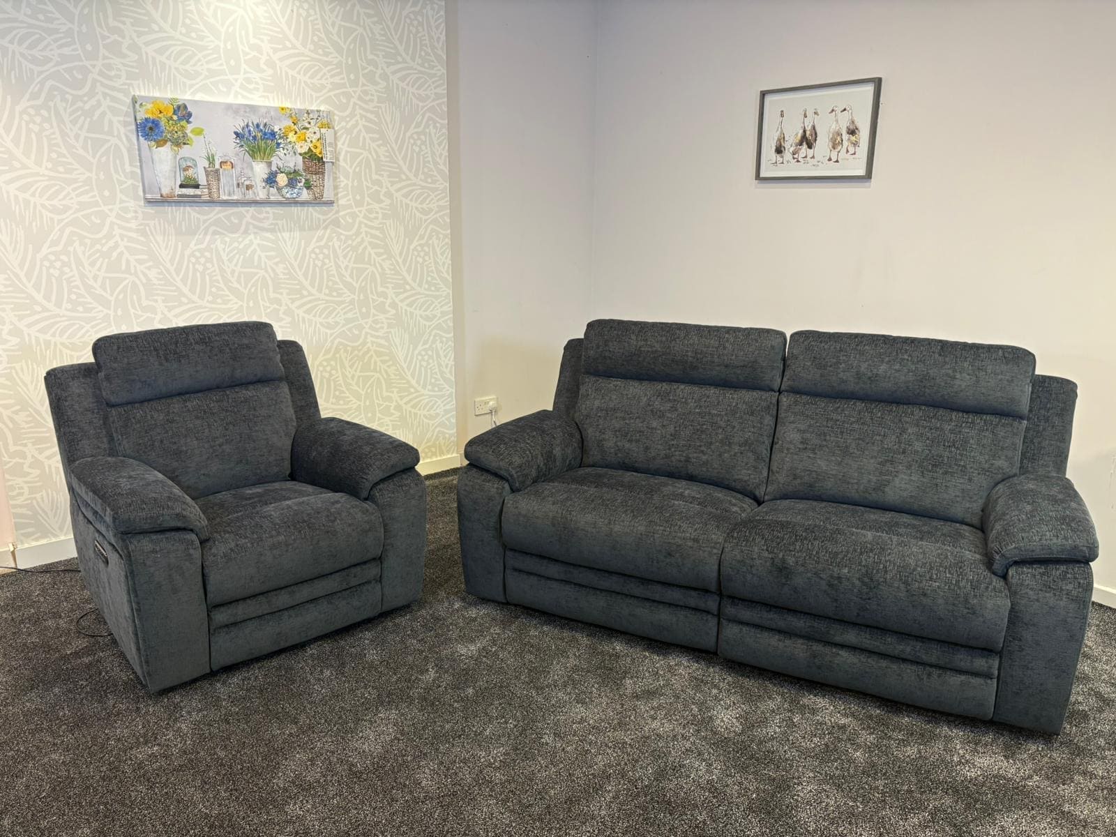 "Barre" Electric / Power Reclining Grey Fabric Sofa Set - USB Charging Ports - Image 30