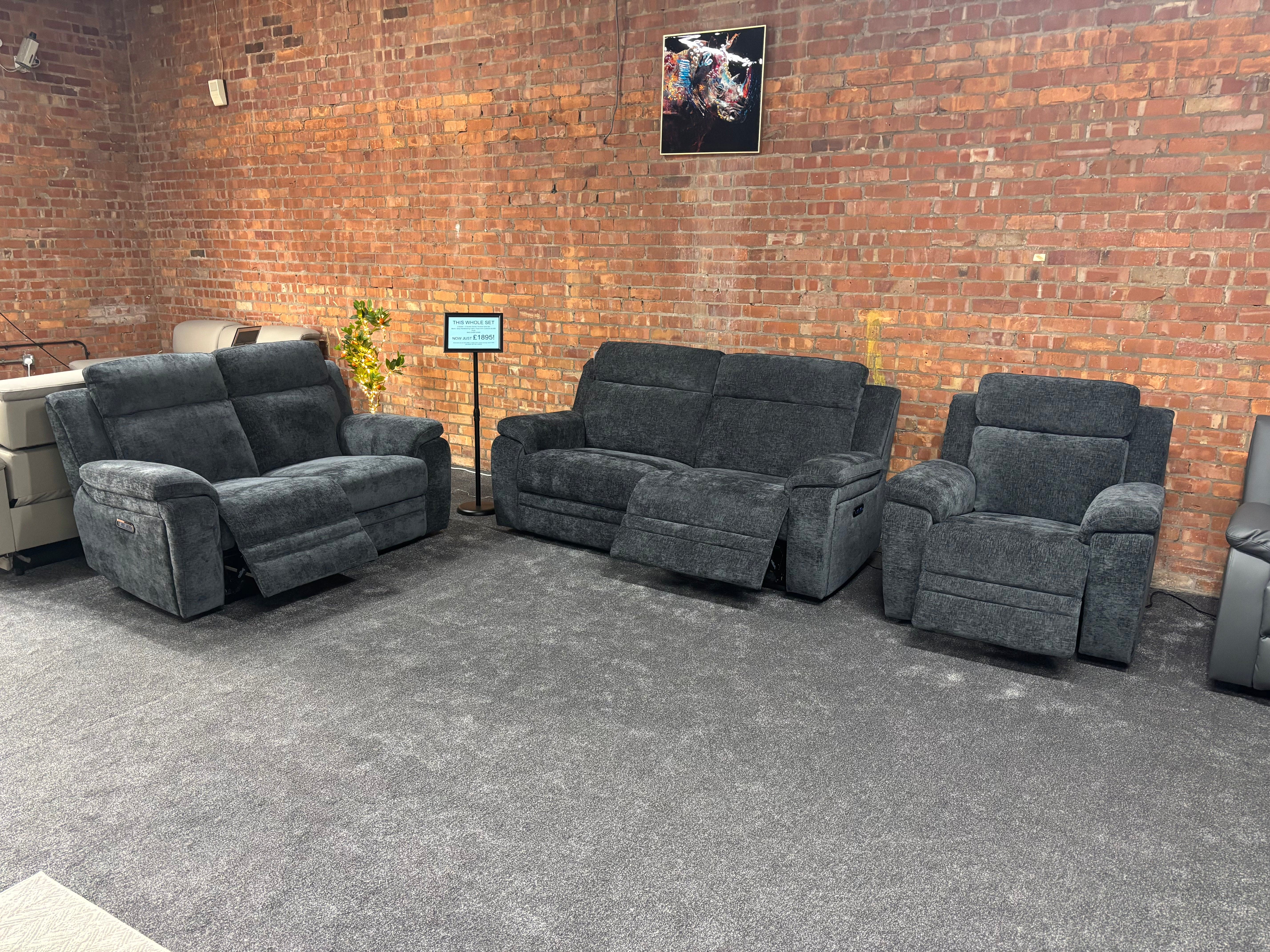 "Barre" Electric / Power Reclining Grey Fabric Sofa Set - USB Charging Ports - Image 33