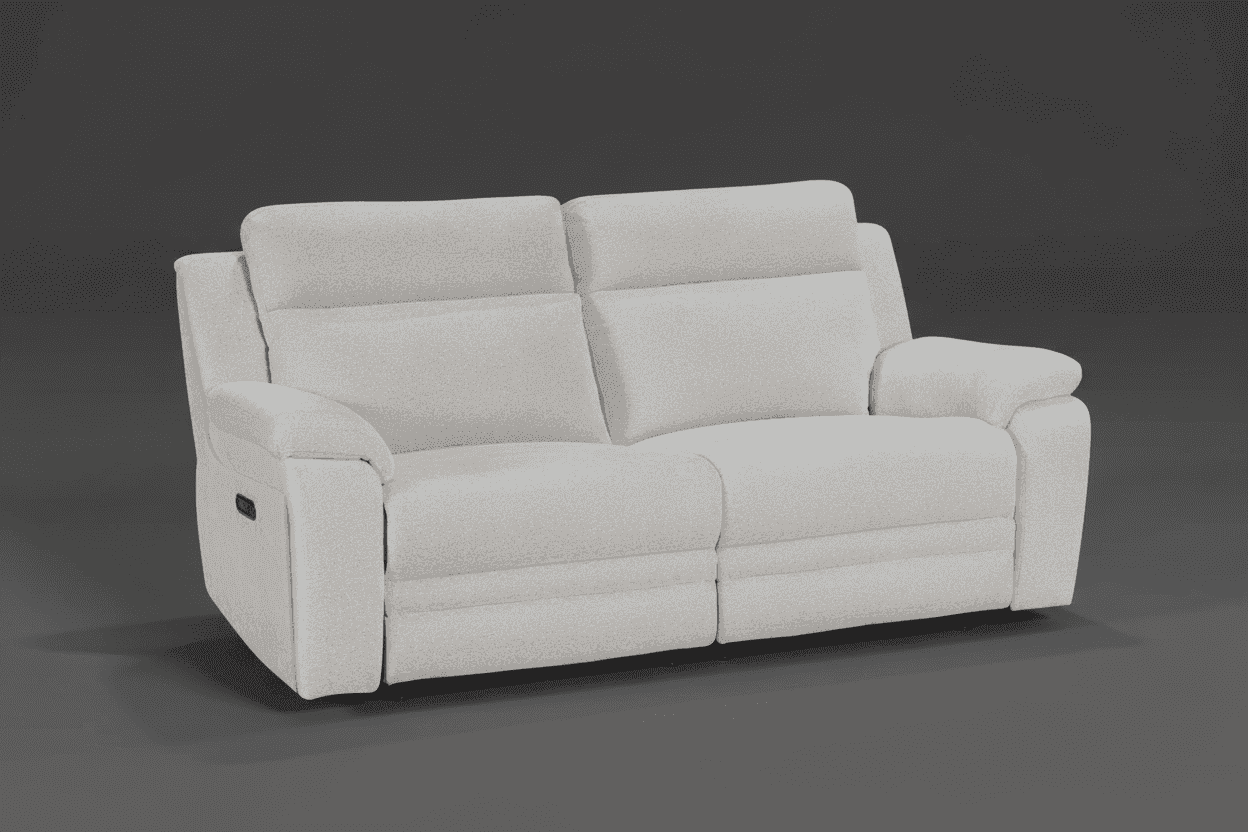 "Barre" Electric Reclining 3 Seater + 2 Seater Sofa Set in Ivory Fabric With USB Charging Ports - Image 3