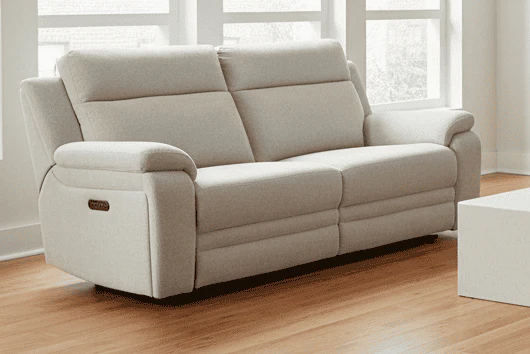 "Barre" Electric Reclining Ivory Fabric 3 Seater Sofa - USB Charging Ports - Image 2