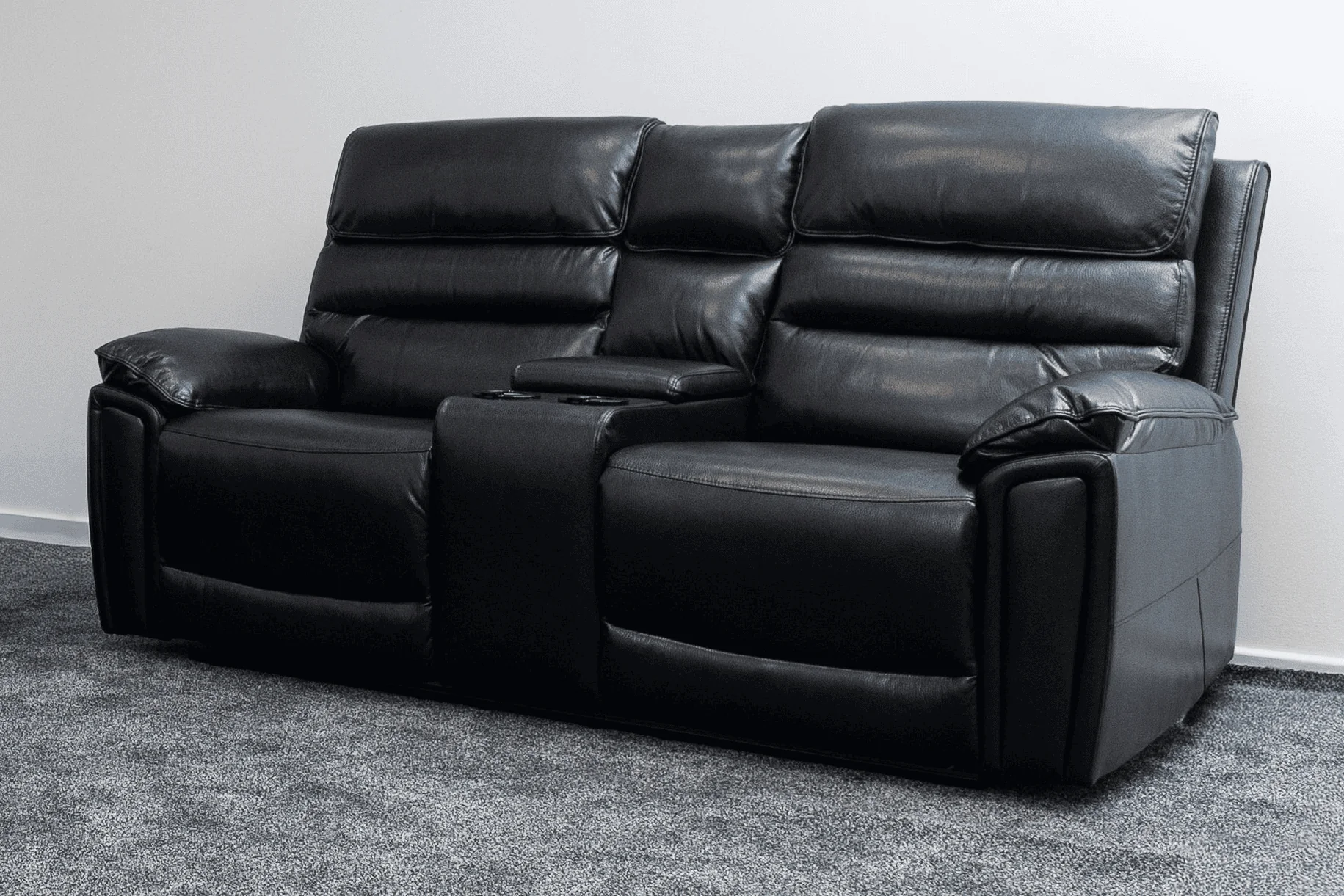 Donald Black Leather Bundle - Electric / Power Reclining 3 Seater + 2 Seater Sofa Set With USB Charging Ports, Drinks Coolers & Drop Down Tray Table - Image 4