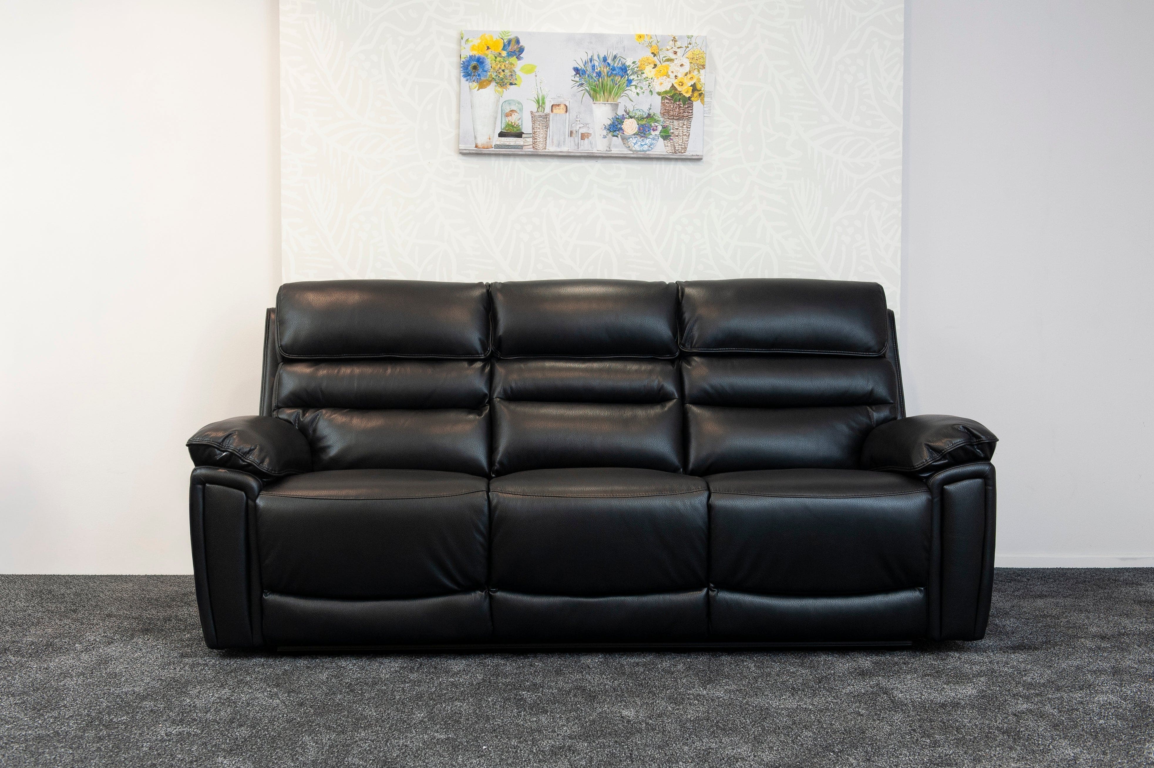 Donald Black Leather Electric / Power Reclining Sofa Range Suite Set With USB Charging Ports & Drop Down Tray Table - Image 48