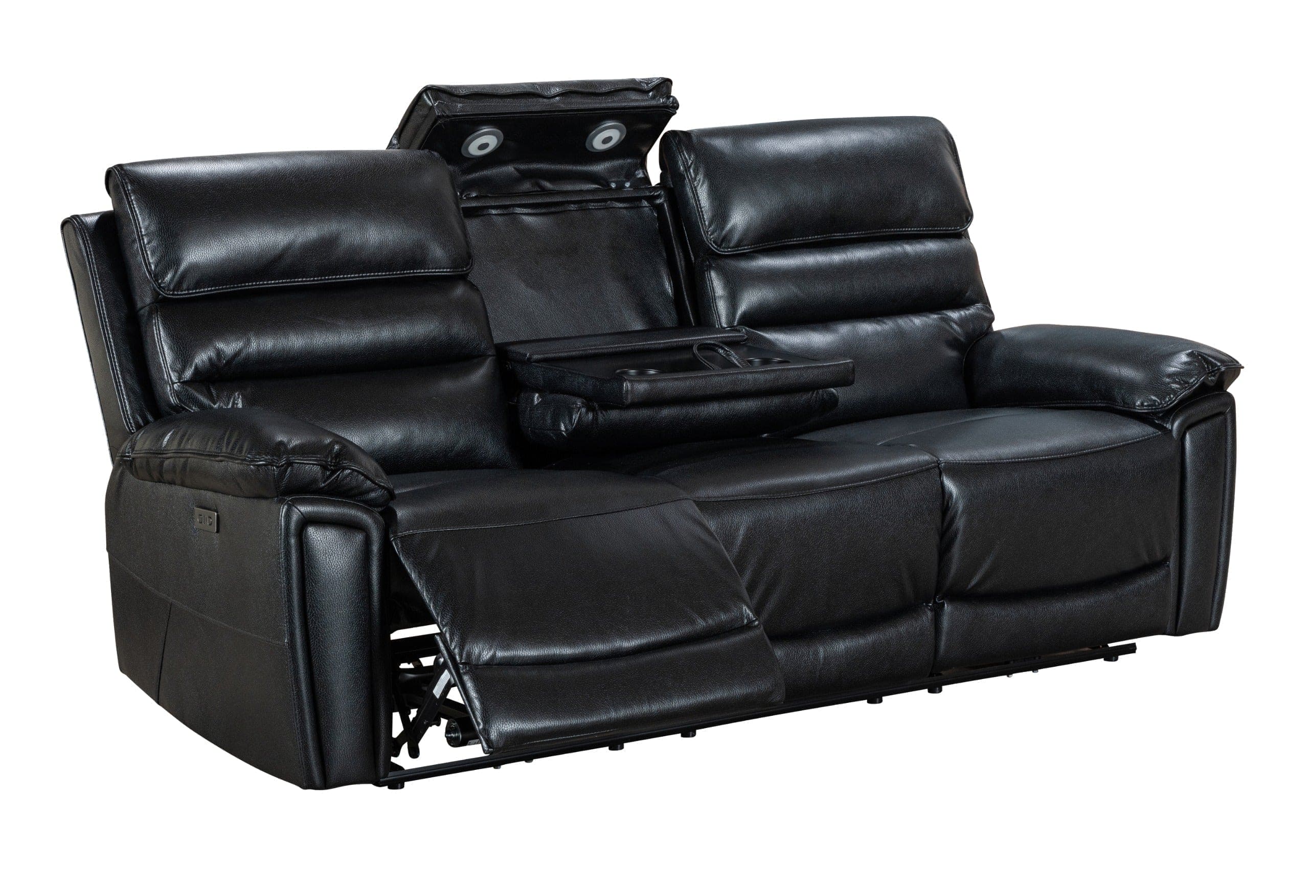 Donald Black Leather Electric / Power Reclining Sofa Range Suite Set With USB Charging Ports & Drop Down Tray Table - Image 34