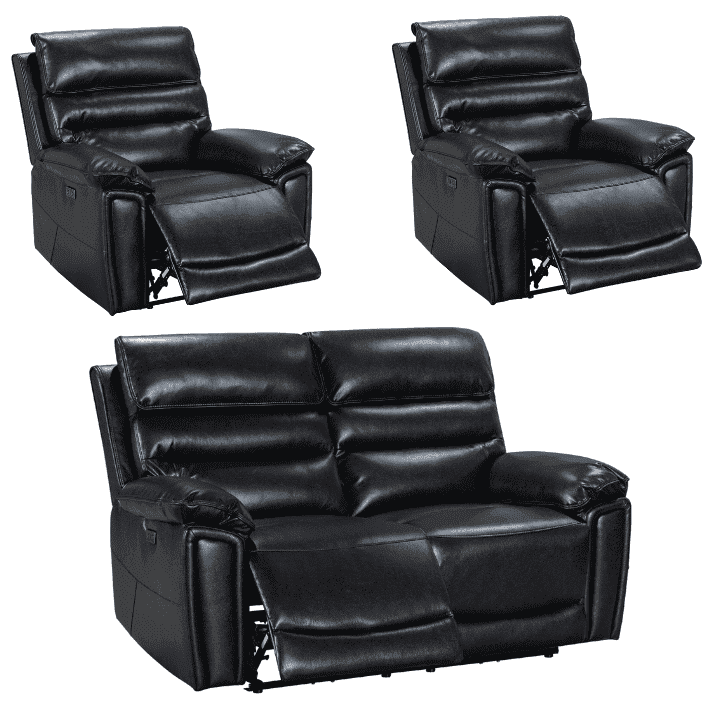 Donald Black Leather Electric / Power Reclining Sofa Range Suite Set With USB Charging Ports & Drop Down Tray Table - Image 18