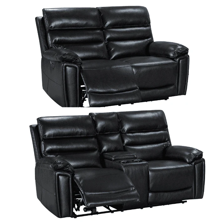 Donald Black Leather Electric / Power Reclining Sofa Range Suite Set With USB Charging Ports & Drop Down Tray Table - Image 19