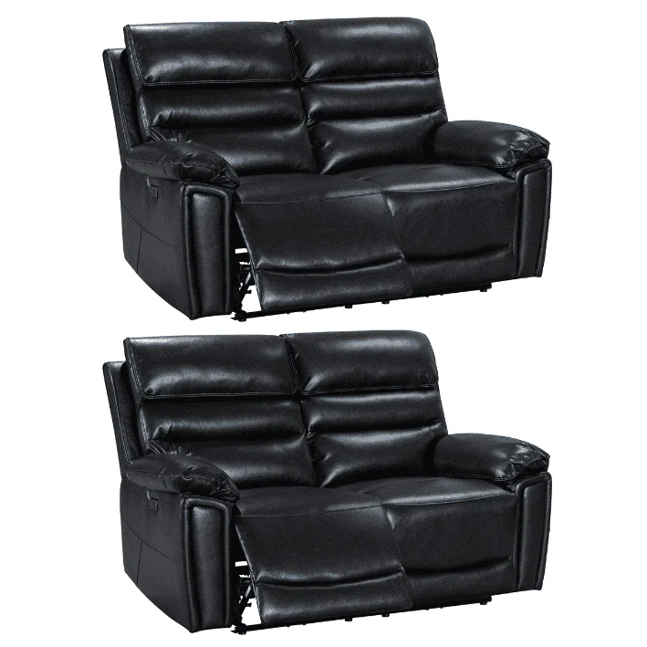 Donald Black Leather Electric / Power Reclining Sofa Range Suite Set With USB Charging Ports & Drop Down Tray Table - Image 20