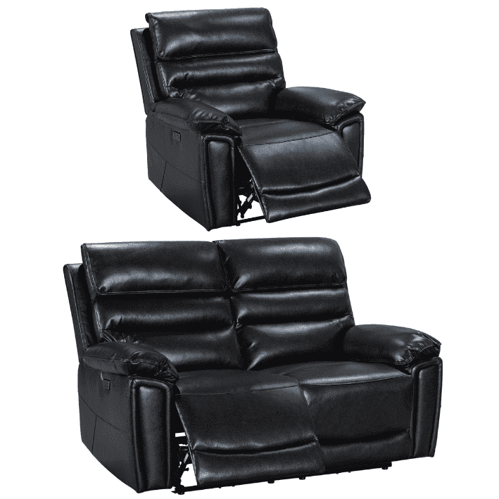 Donald Black Leather Electric / Power Reclining Sofa Range Suite Set With USB Charging Ports & Drop Down Tray Table - Image 23