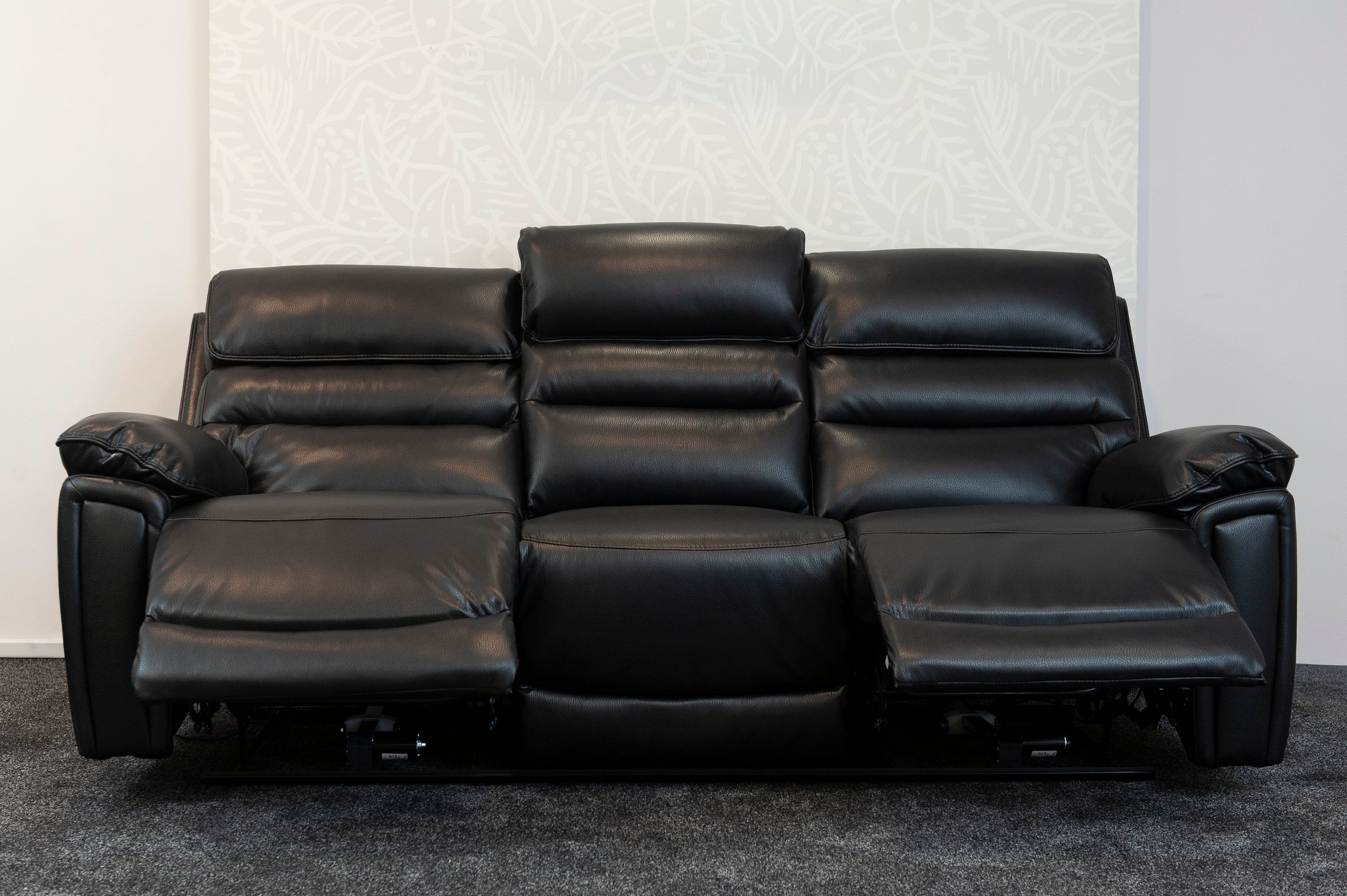 Donald Black Leather Electric / Power Reclining Sofa Range Suite Set With USB Charging Ports & Drop Down Tray Table - Image 41