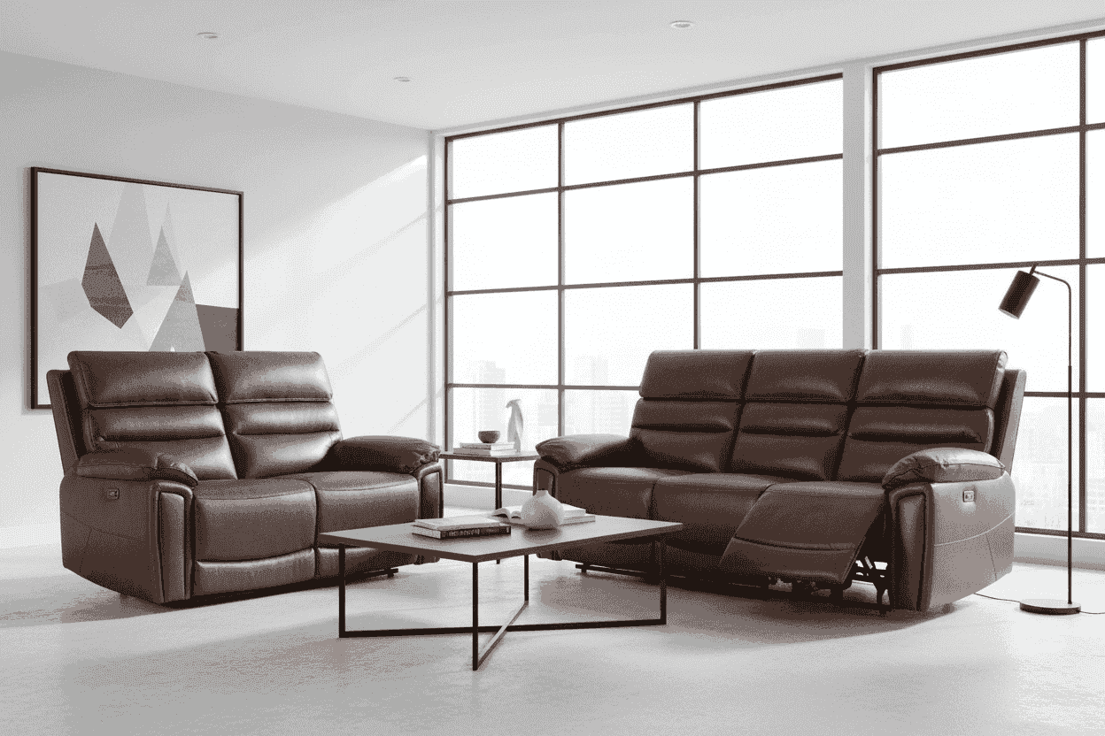 Donald Brown Leather Electric / Power Reclining Sofa Range Suite Set With USB Charging Ports & Drop Down Tray Table - Image 43