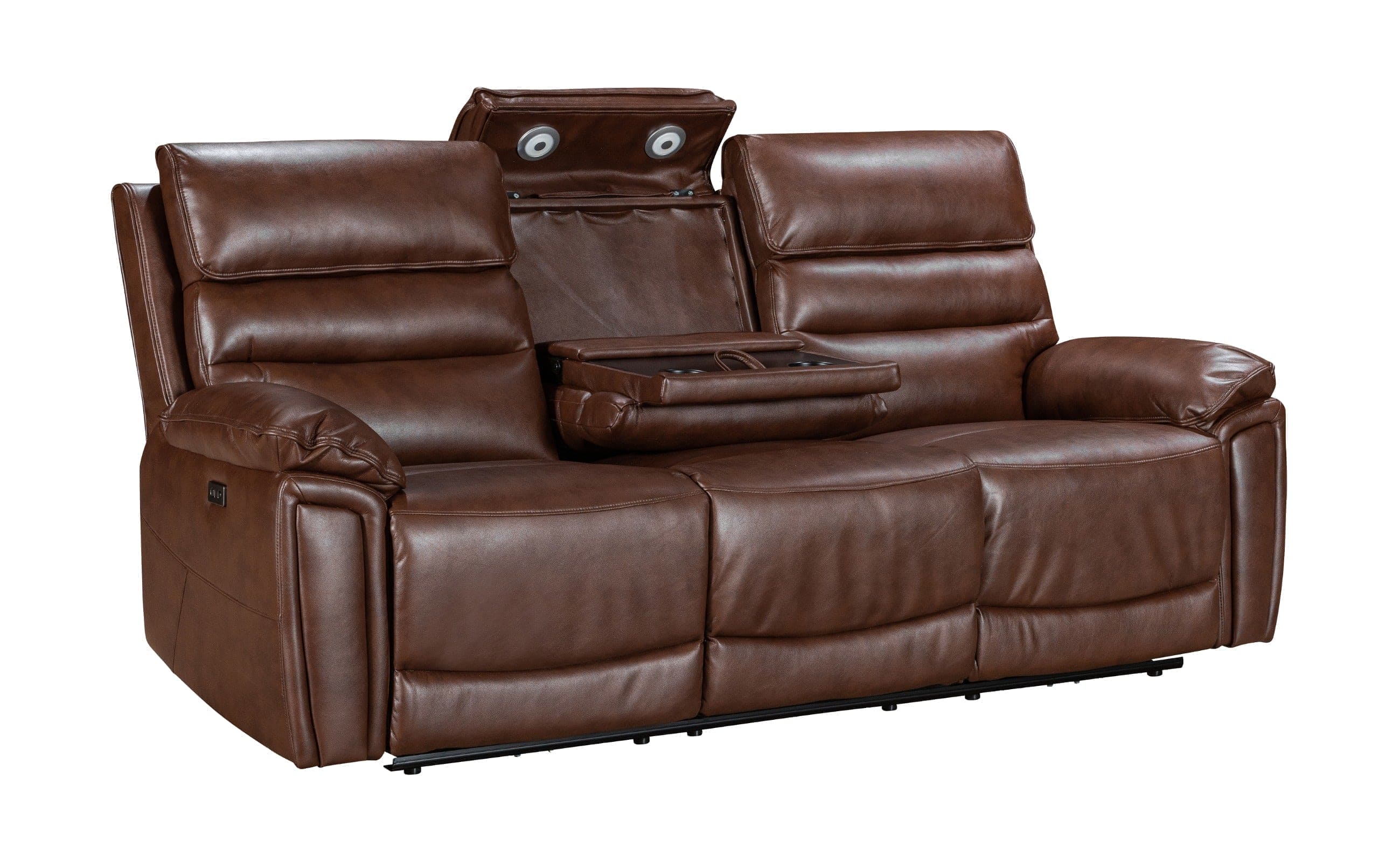 Donald Brown Leather Electric / Power Reclining Sofa Range Suite Set With USB Charging Ports & Drop Down Tray Table - Image 24