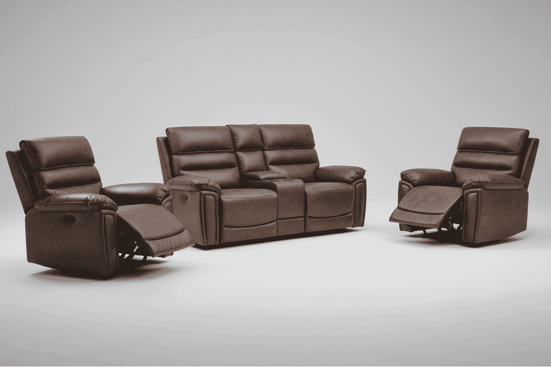 Donald Brown Leather Electric Reclining 2 Seater Sofa With Drinks Console + 2 Armchairs Sofa Set With USB Charging Ports - Image 2