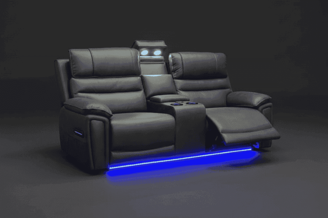 (Pre Order Now, Stock Arrives 15th August) Donald Cinema Sofas | Drinks Coolers | Wireless Charging | Bluetooth Speakers | Power Adjustable Headrests | Express Smart Tech Grey Fabric Power Recliner Sofa Range | Couch | - Image 4