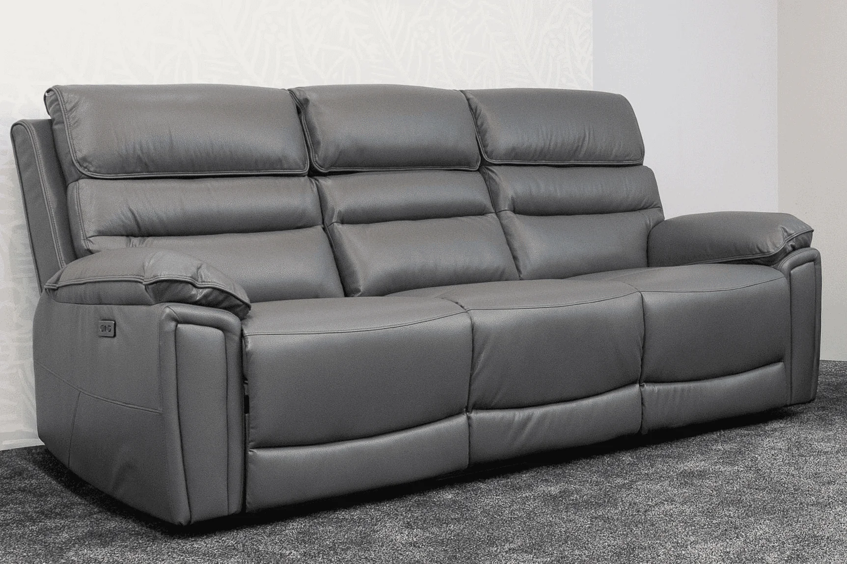 Donald Grey Leather Electric / Power Reclining 3 Seater Sofa With Drinks Coolers USB Charging Ports & Drop Down Tray Table - Image 3