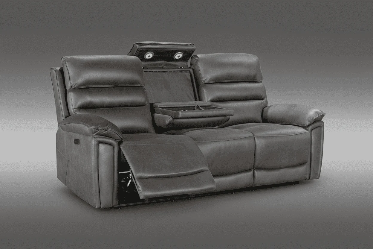 Calisese Grey Easy Clean Fabric Electric Reclining 3 Seater + 2 Seater Sofa Set With USB Charging Ports, Drop Down Tray Table & Drinks Cooling Cupholders - Image 2