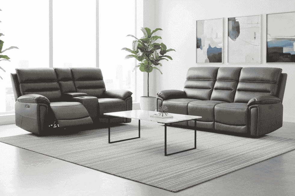 Calisese Grey Easy Clean Fabric Electric Reclining 3 Seater + 2 Seater Sofa Set With USB Charging Ports, Drop Down Tray Table & Drinks Cooling Cupholders - Image 5