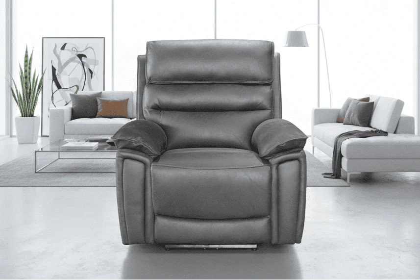 Calisese Grey Easy Clean Fabric Electric Reclining Armchair / 1 Seater Sofa With USB Charging Ports - Image 2