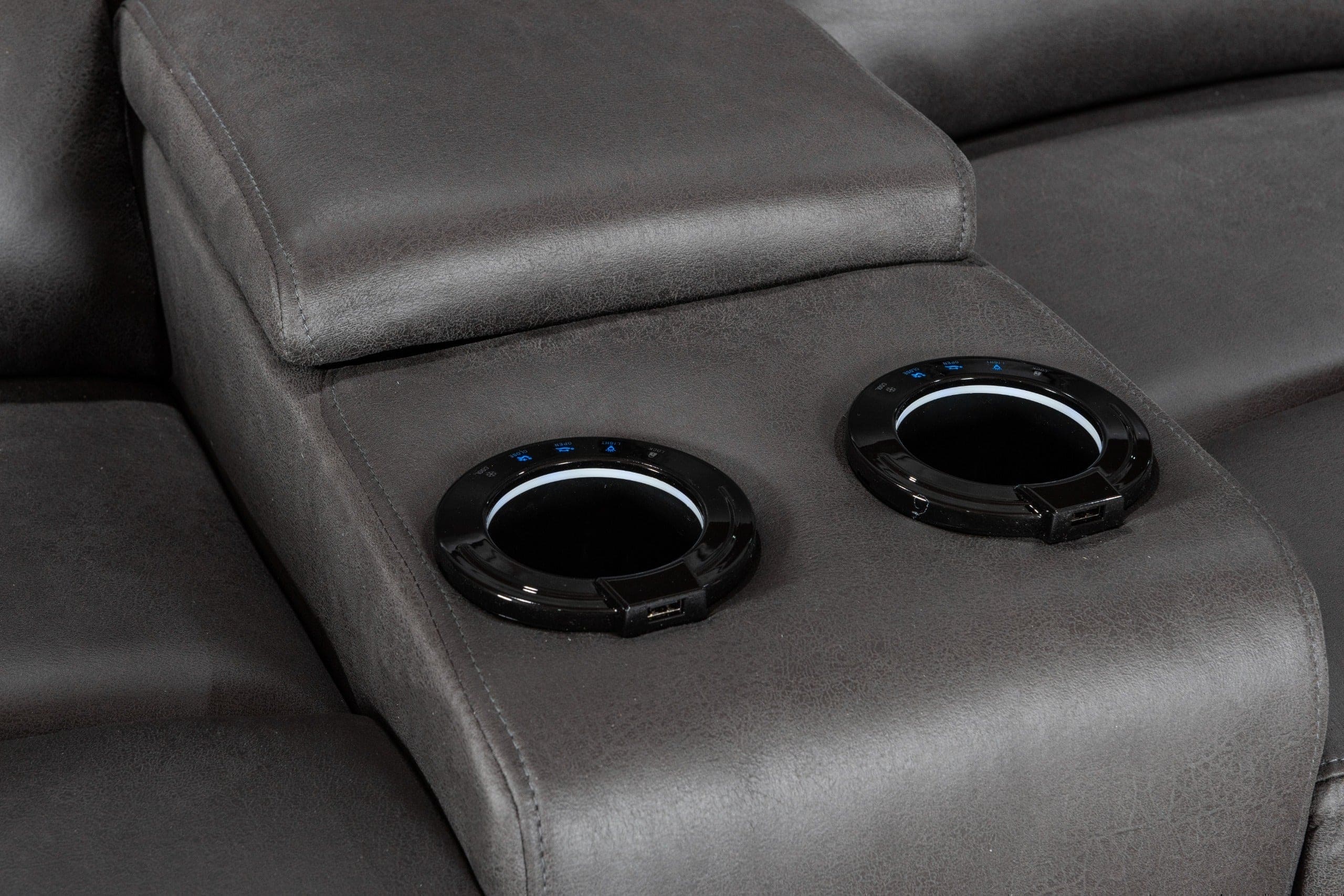 Donald Suede Fabric Power Reclining Sofa Range Suite Set With USB Charging Ports & Drop Down Tray Table - Image 3