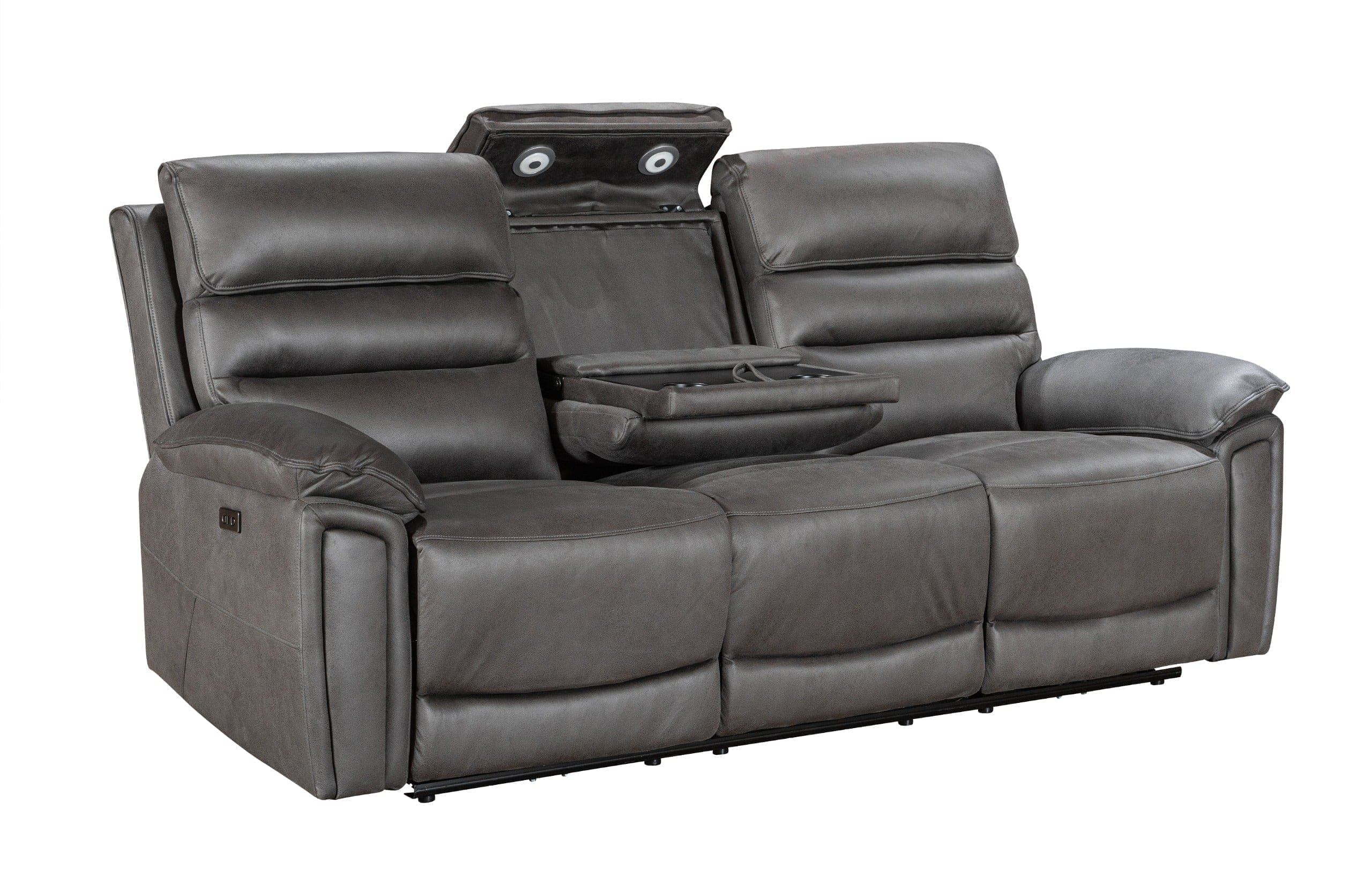 Donald Suede Fabric Power Reclining Sofa Range Suite Set With USB Charging Ports & Drop Down Tray Table - Image 15