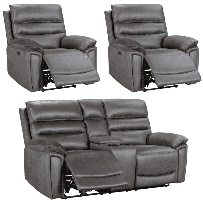 Donald Suede Fabric Power Reclining Sofa Range Suite Set With USB Charging Ports & Drop Down Tray Table - Image 22