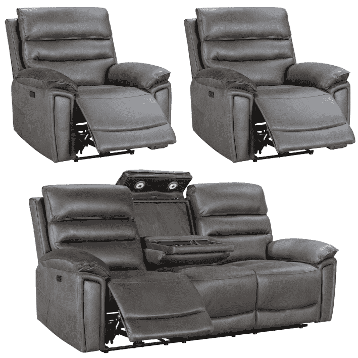Donald Suede Fabric Power Reclining Sofa Range Suite Set With USB Charging Ports & Drop Down Tray Table - Image 23