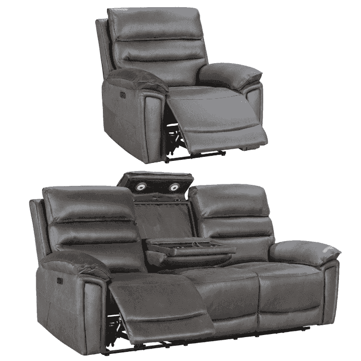 Donald Suede Fabric Power Reclining Sofa Range Suite Set With USB Charging Ports & Drop Down Tray Table - Image 24