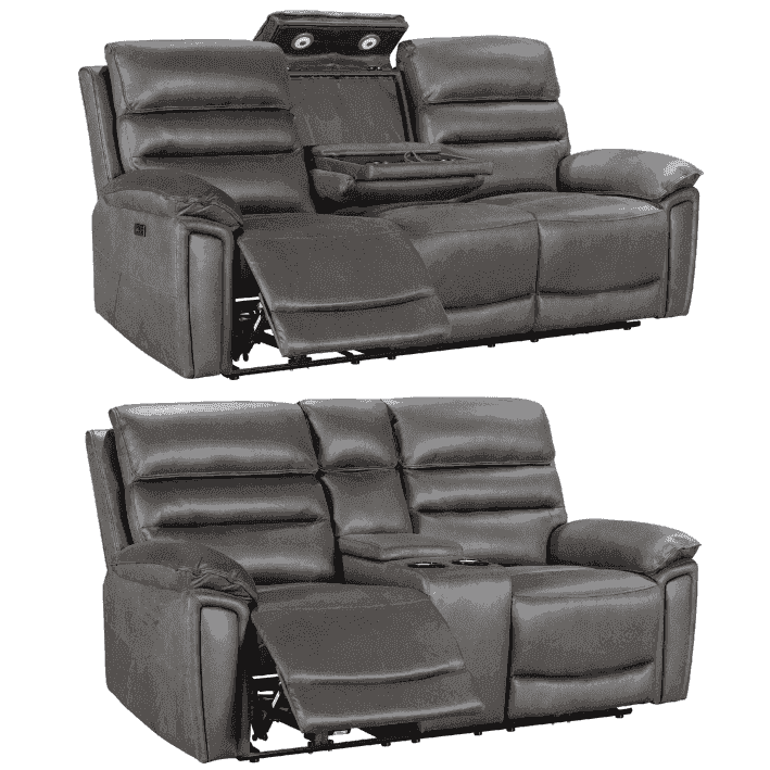 Donald Suede Fabric Power Reclining Sofa Range Suite Set With USB Charging Ports & Drop Down Tray Table - Image 8