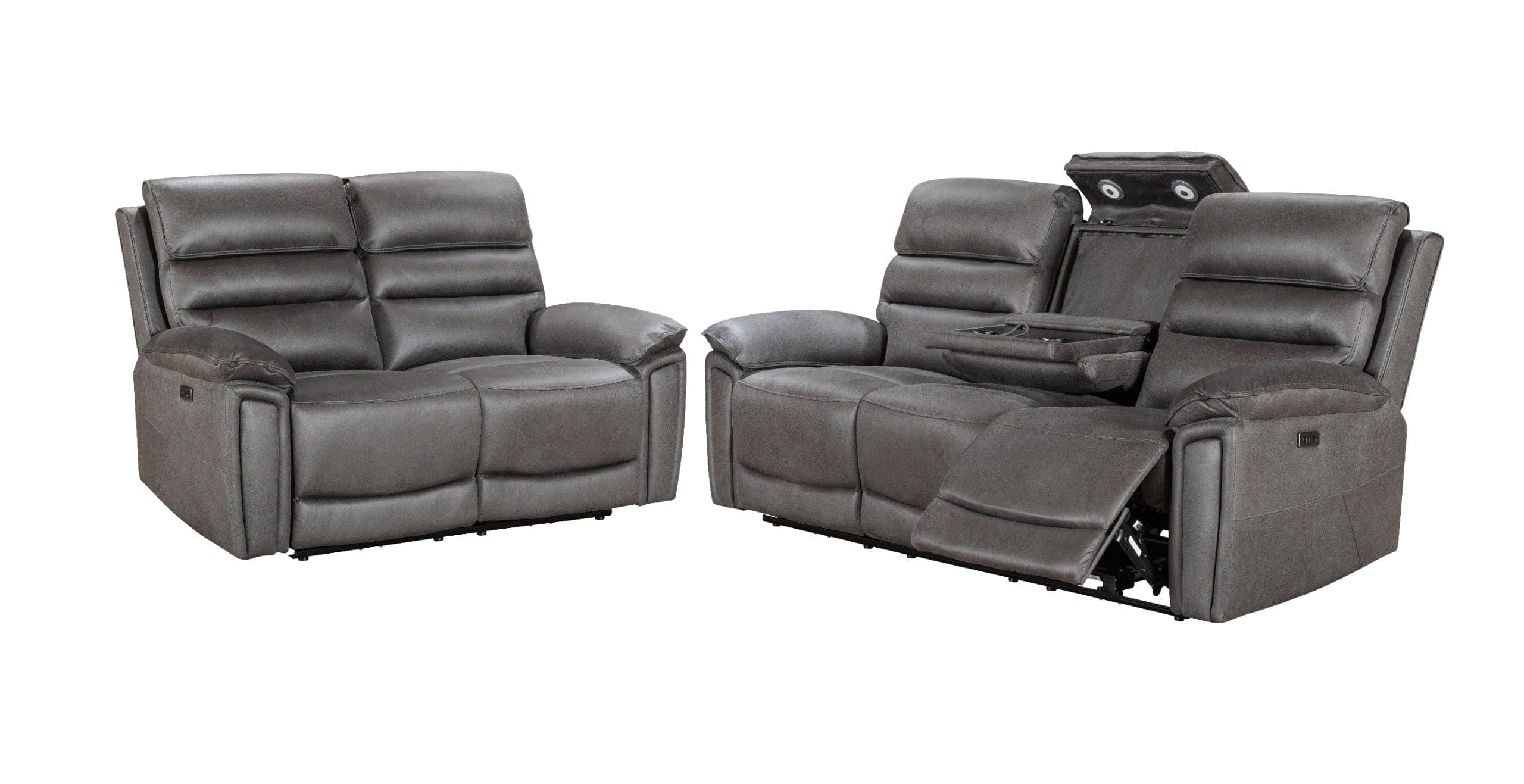 Donald Suede Fabric Power Reclining Sofa Range Suite Set With USB Charging Ports & Drop Down Tray Table - Image 9