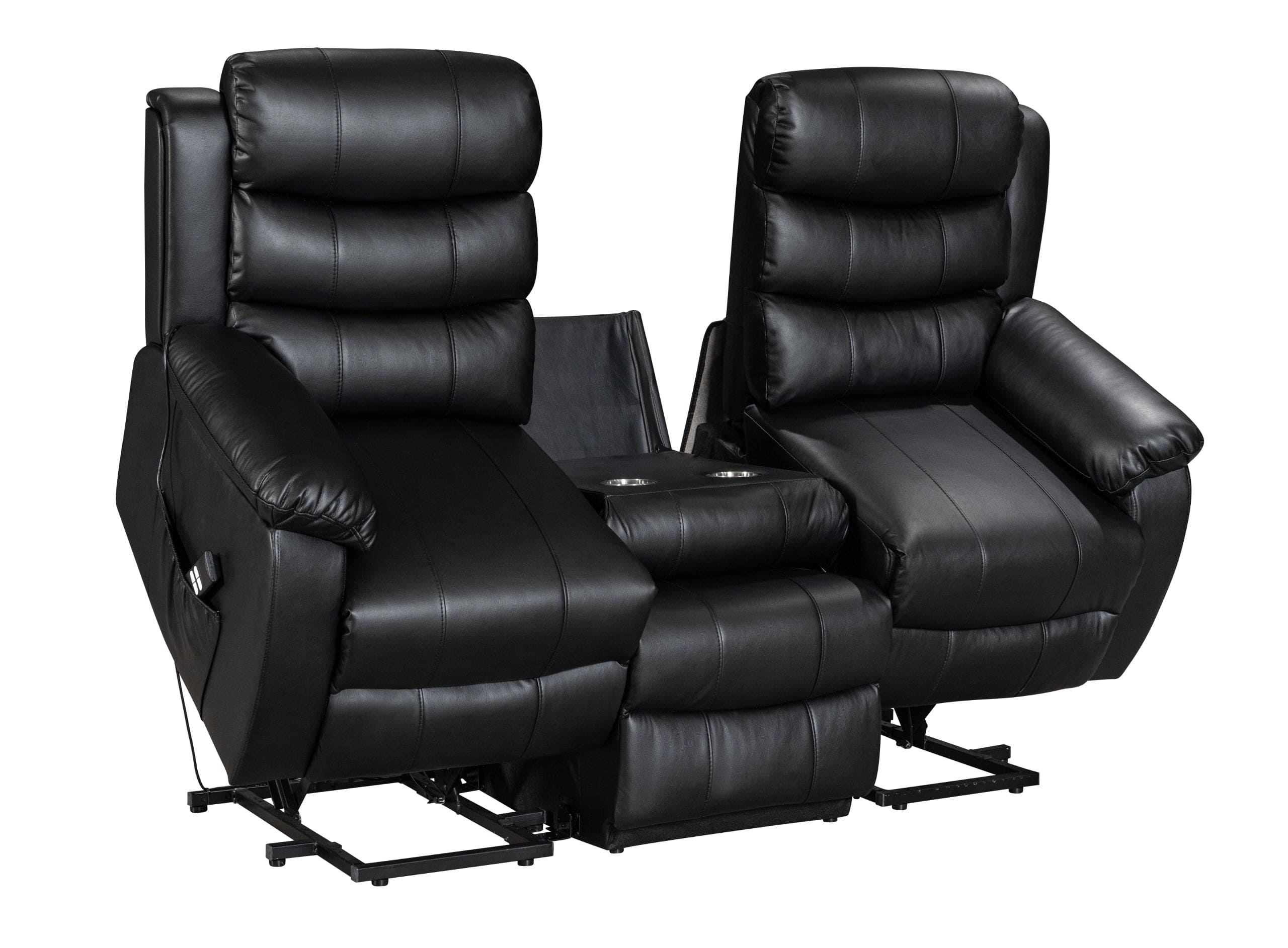 Dual Motor Electric Lando Black Leather Rise & Recliner 3 Seater Sofa Suite Couch