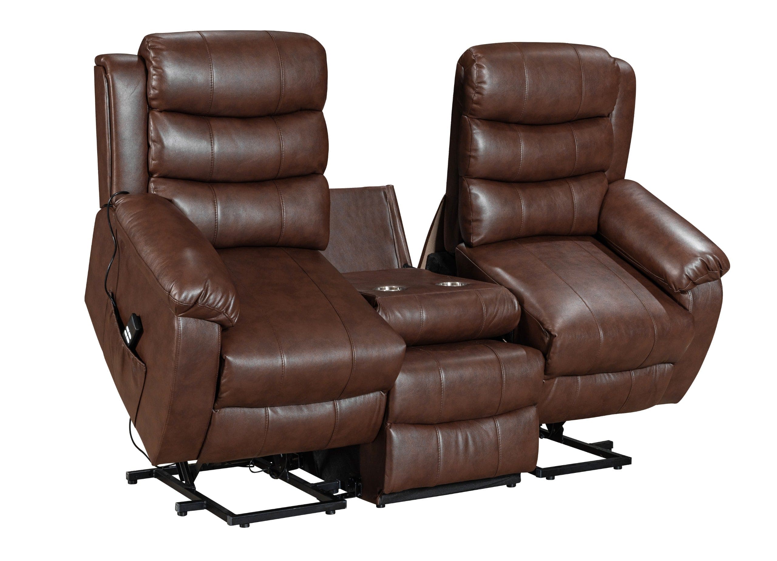 Dual Motor Electric Lando Brown Leather Rise & Recliner 3 Seater Sofa Suite Couch