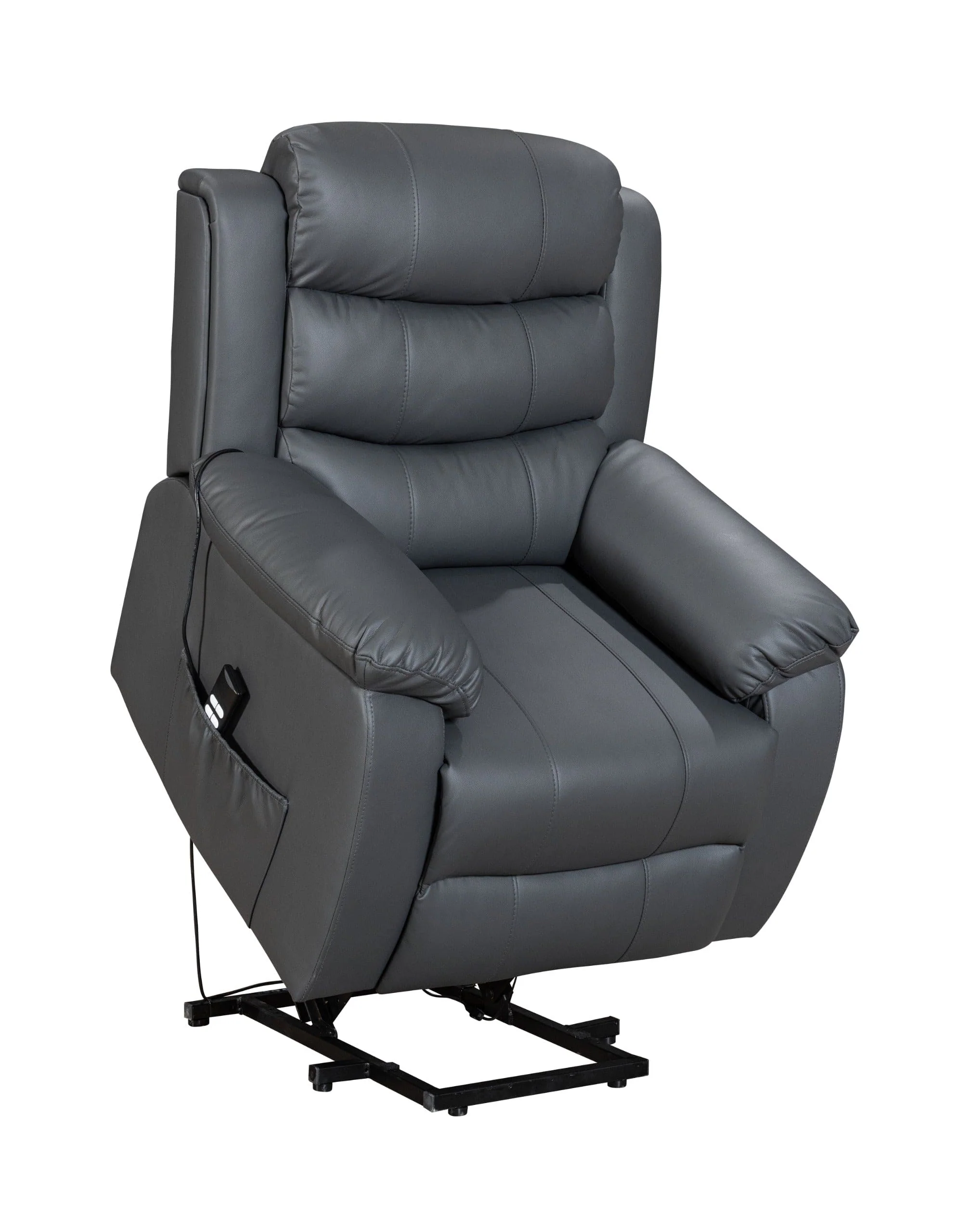 Dual Motor Electric Lando Grey Leather Rise & Recliner 1 Seater Sofa / Armchair - Image 3