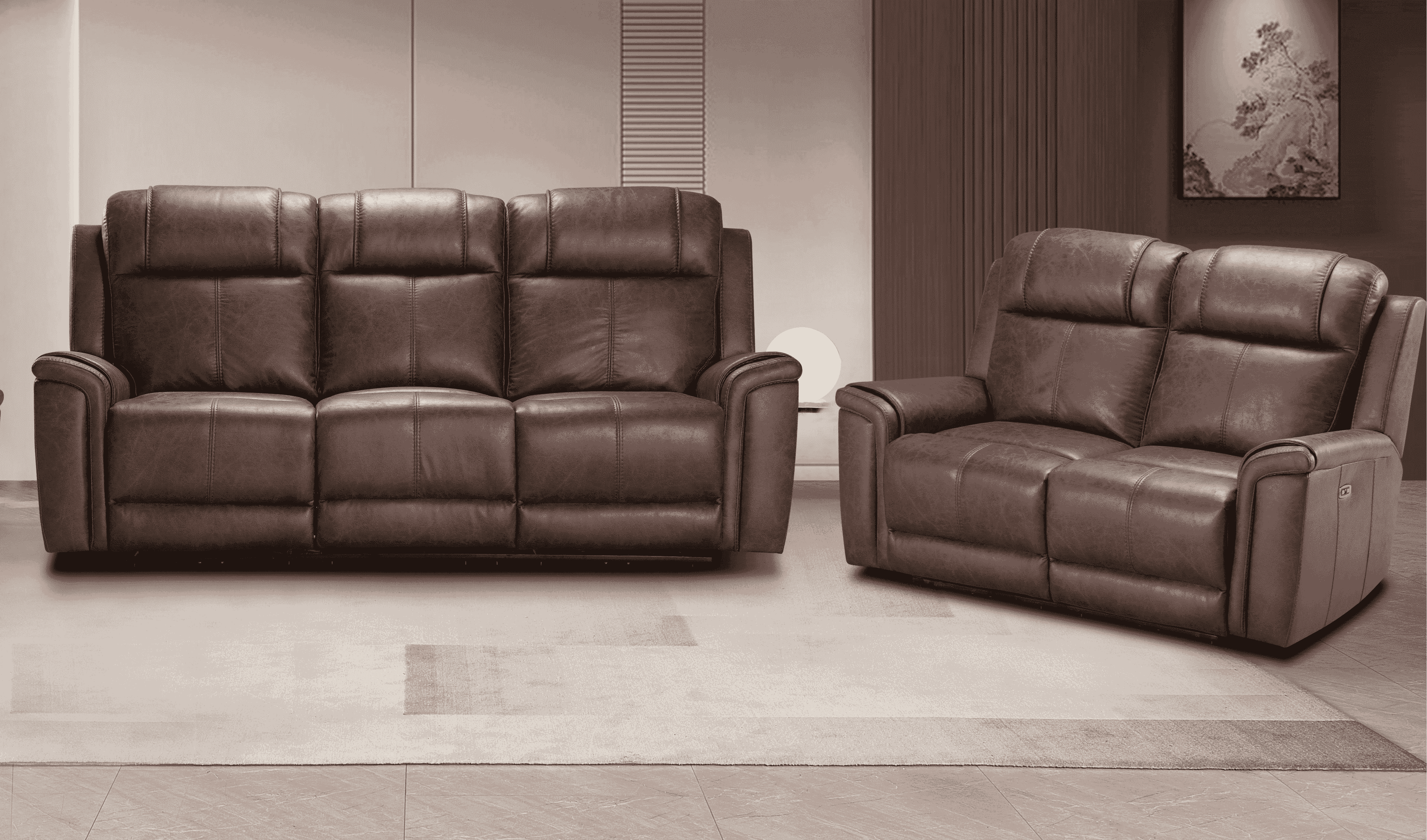 Charles Electric / Power Reclining Brown Resilience Fabric Sofa Range | Power Headrests | USB Charging & Drinks Tray Table Plus High Seating & Backrest Position | Couch - Image 2